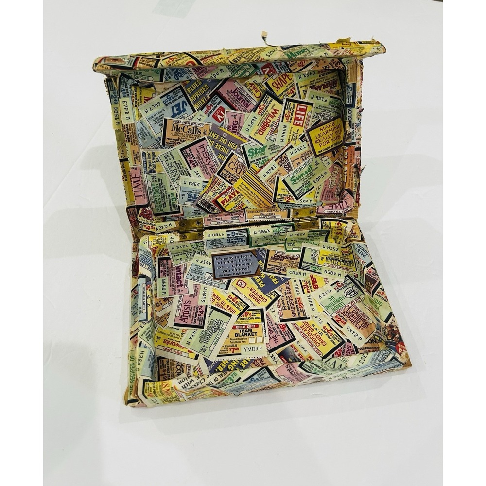 Vintage Decoupage Covered Hidden Book Trinket Keepsake Box Folk Art MCM Handmade